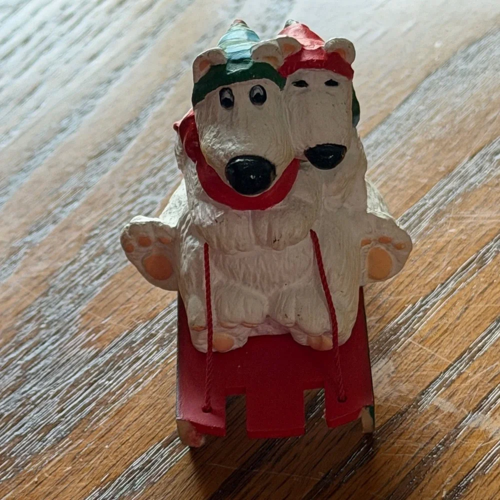 Vintage 1985 Hallmark Merry Miniatures Polar Bears On Sled Christmas Figurine